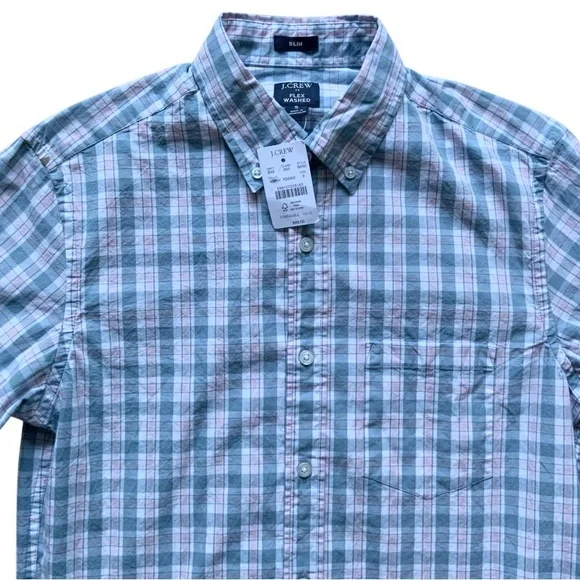 NWT J.Crew Men’s BLUE/PINK Slim Flex Washed Casual Shirt Sz S BI05O - Picture 4 of 8